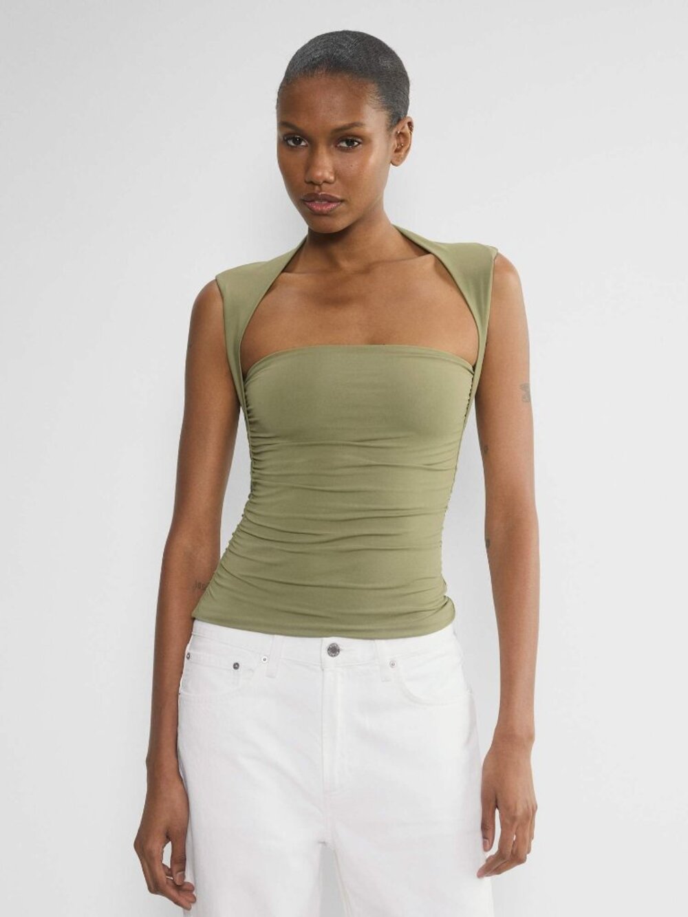 Aritzia Babaton Original Contour Flourish Top - Sundried Olive - Size Medium